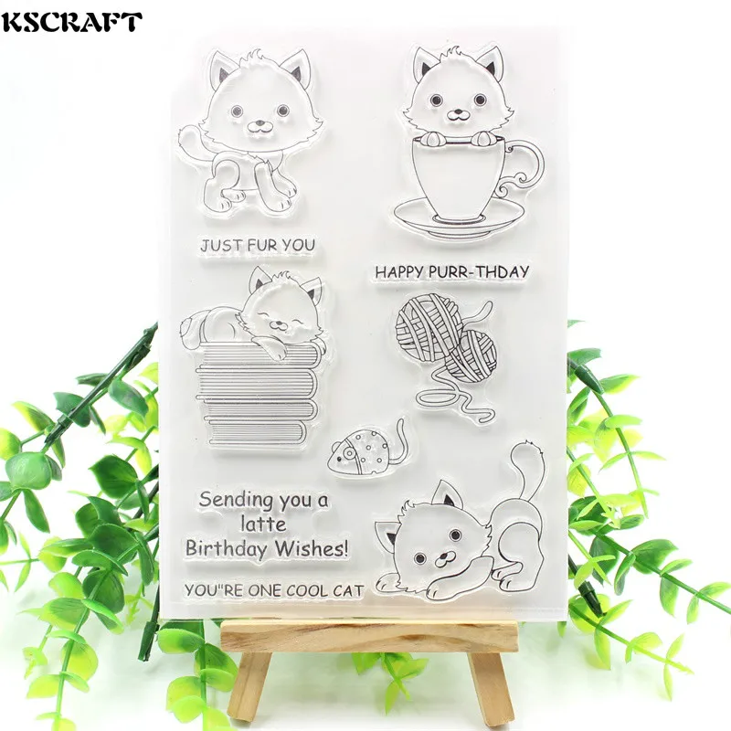 

KSCRAFT Cute Cats Transparent Clear Silicone Stamps for DIY Scrapbooking/Card Making/Kids Fun Decoration Supplies 171