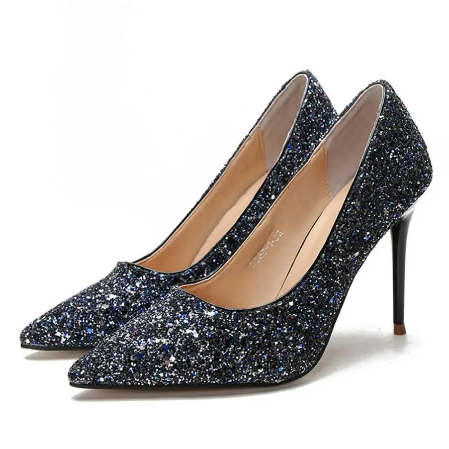 designer colorful sequined bling high heels 10cm thin heel wedding shoes woman glitter pumps