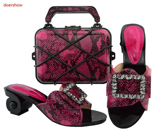 

doershow Shoe and Bag Set New 2018 Women Shoes and Bag Set In Italy fuchsia Color Italian Shoes with Matching Bags Set TGF1-10
