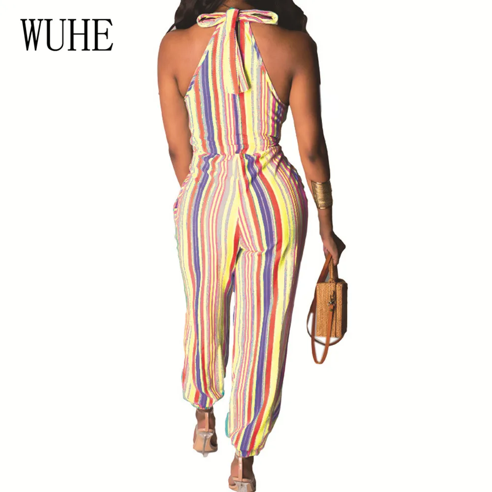 WUHE New Style Women Casual Striped Print Jumpsuits Sexy Hollow Out Elegant Lace-up Bodysuits Summer Leisure Go Out Playsuits WUHE New Style Women Casual Striped Print Jumpsuits Sexy Hollow Out Elegant Lace-up Bodysuits Summer Leisure Go Out Playsuits
