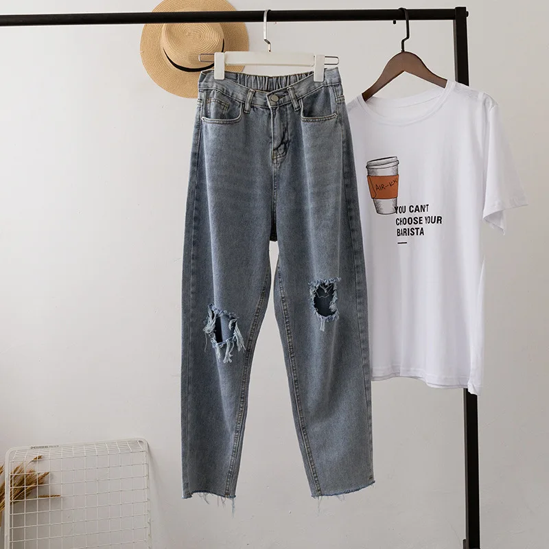 

Chic Retro Loose Straight Mom Jeans Vintage Hole High Waist Loose Casual Jeans Streetwear Harajuku Boyfriend Jeans For Women