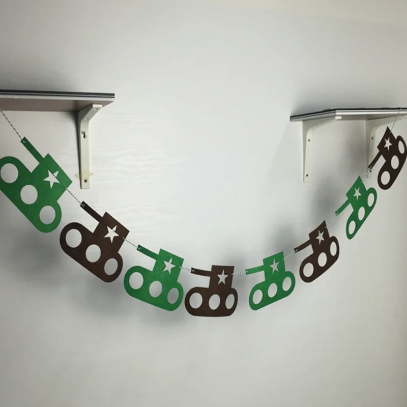 

1 Set Cute Tank military Army 3 Meter rope Felt Banner Flag Birthday Party Decoration Bunting supply