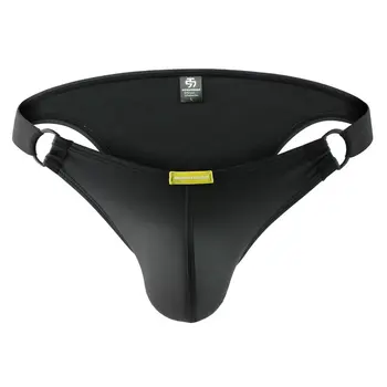 

Men's Underwear PU Leather Sexy Front Ring Men's Briefs Comfortable Breathable Elastic Bag Hip U Convex Solid Underwear Men