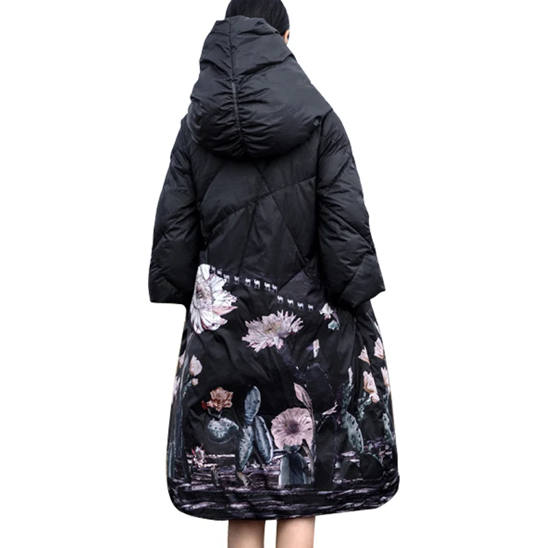 The 2019 winter jackets are 90% white duck down with colorful print overcoats and hoodies to keep warm