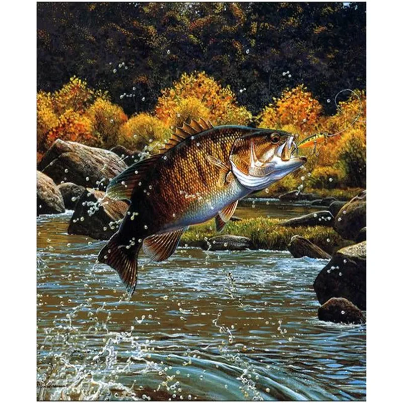 

Needlework Diy Diamond Painting Fish pond fishing Cross Stitch Square Rhinestone Diamond Embroidery Patchwork Mosaic