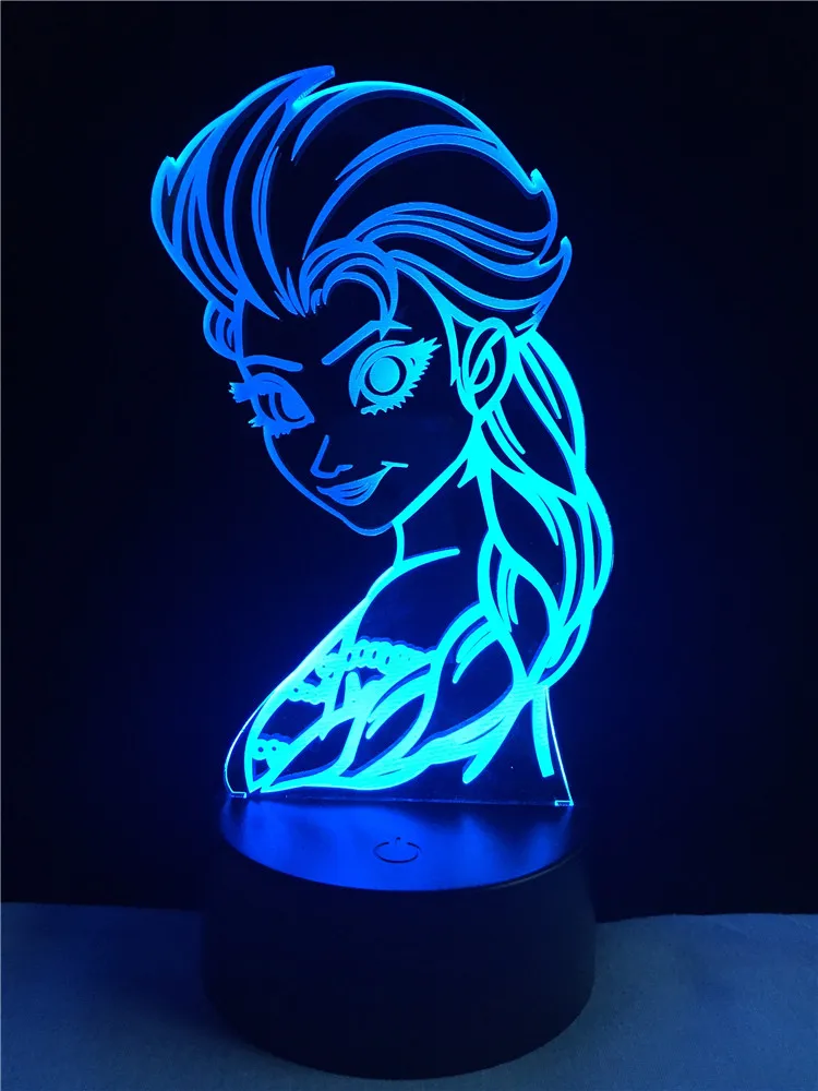 3D LED девочка Эльза Анна свет лед Снежная королева настольная лампа ребенок