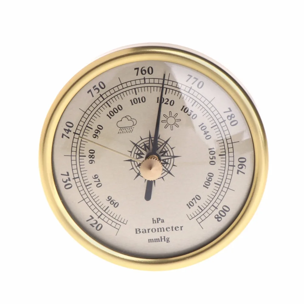 

72mm Wall Hanging Barometer 1070hPa Gold Color Round Dial Air Weather Station Tester Tools
