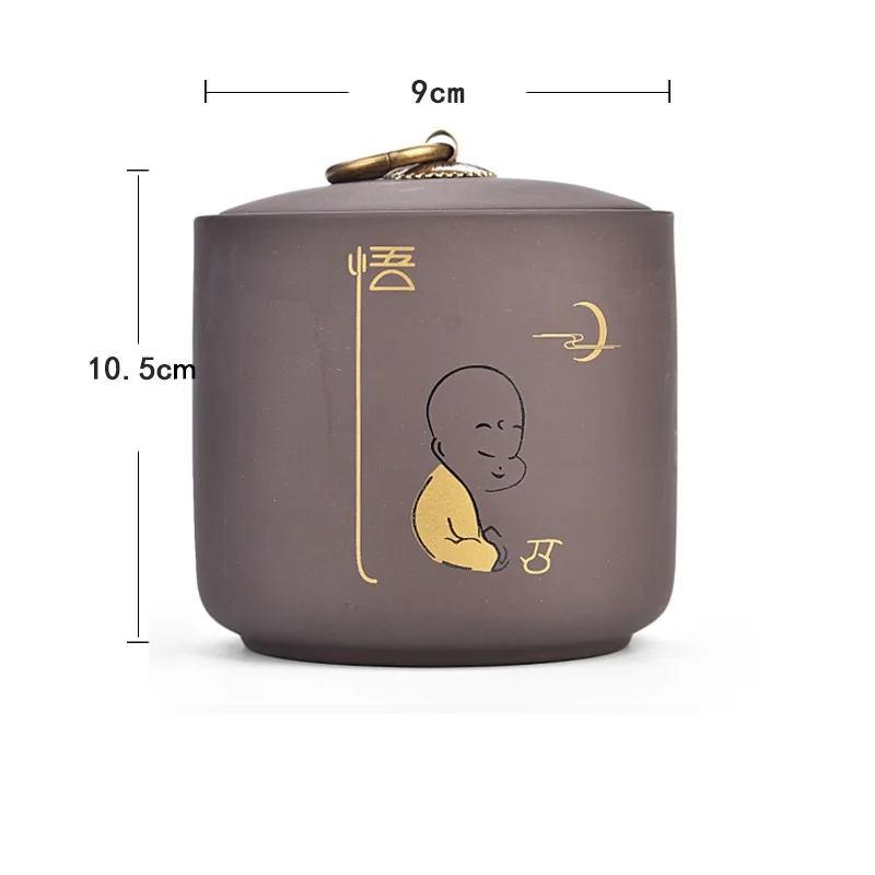 Traditional Purple Clay Ceramic Tea Jar Kitchen Storage Jars Sugar bowl Little Monk Pattern Storage Containers Home Decor Art - Цвет: wu