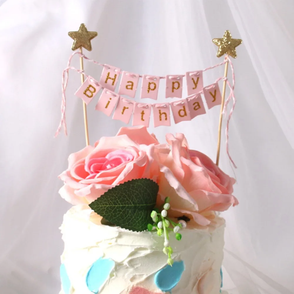 Yoriwoo Happy Birthday Cake Topper Cupcake Toppers Flag Banner 1st