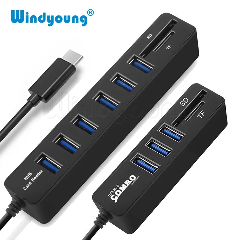 

2 in 1 Type-C OTG USB 2.0 Hub USB C Hub Splitter Combo 3/6 Ports USB & SD/TF Card Reader Micro USB Combo For PC Laptop Computer