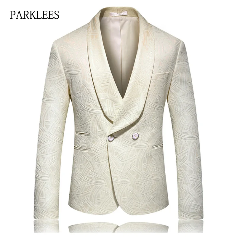 

Luxury Elegant Mens Suit Jacket One Button Shawl Collar Jacquard Blazer Men Double Breasted Wedding Party Design Costume Homme