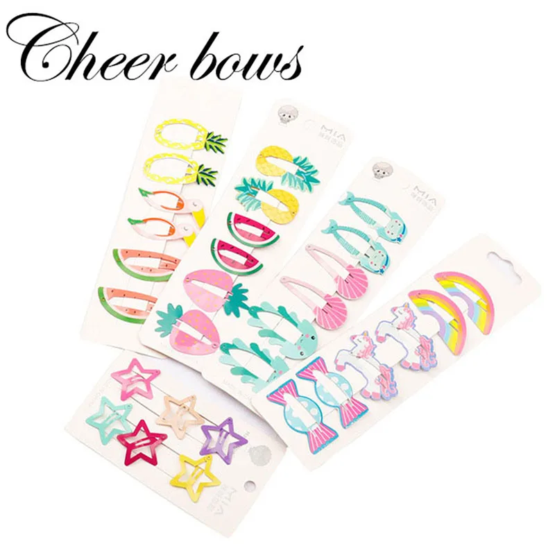 

Cheer Bows 6PCS/lot Hair Accessories Cartoon Fruit Hair Clips Cute Star Hairpins Ins Style Candy Color Kids BB Clip Headwear