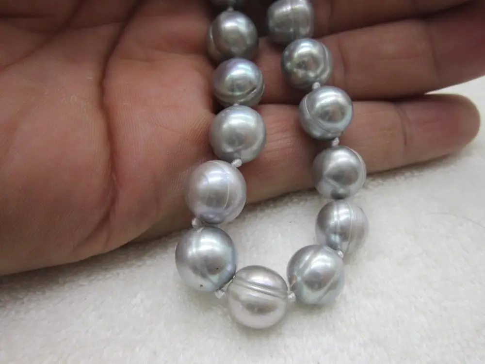 

NEW 12-13mm Natural tahitian gray PEARL NECKLACE 18" Free freight