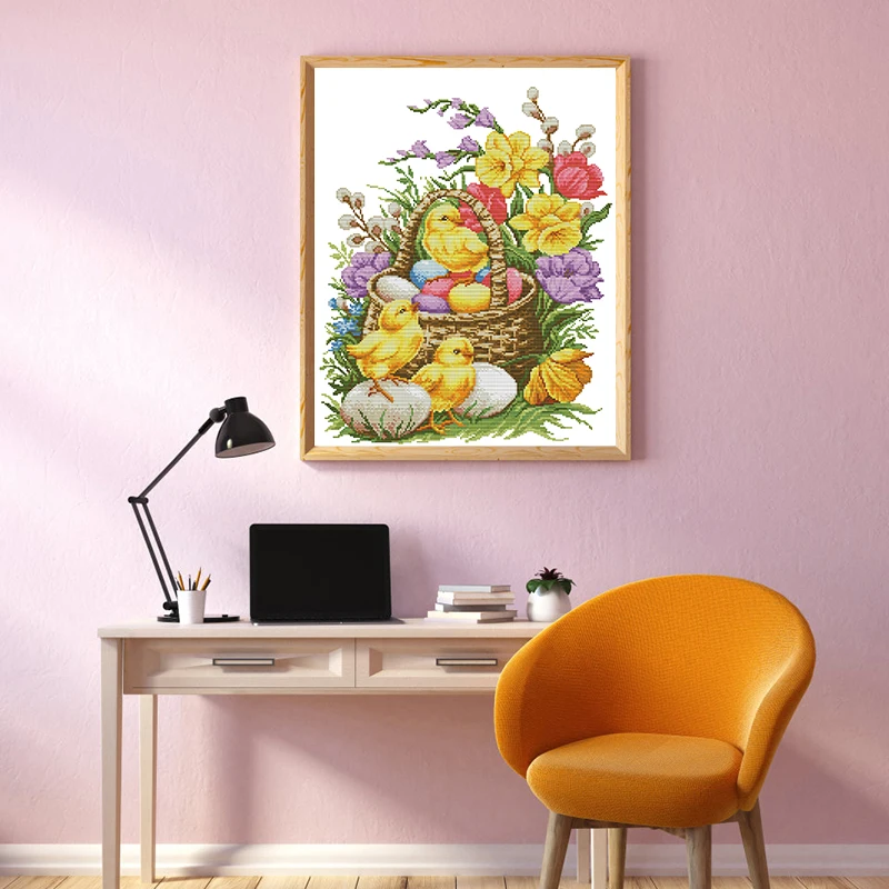 

Chickens and flowers Paintings Cross Stitch Printed Canvas DIY Hand Made Embroidery Sets for Needlework DMC Cotton Thread Crafts