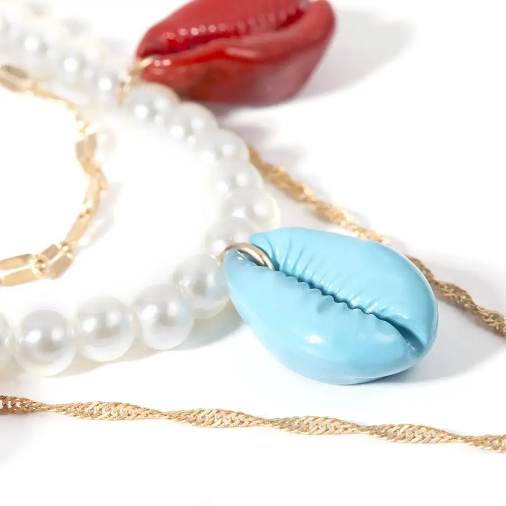 Корея искусственный жемчуг многосломногосломногослойное ожерелье цветной натуральный корпус ожерелье с подвеской в стиле бохо ювелирные изделия для женщин ручной работы