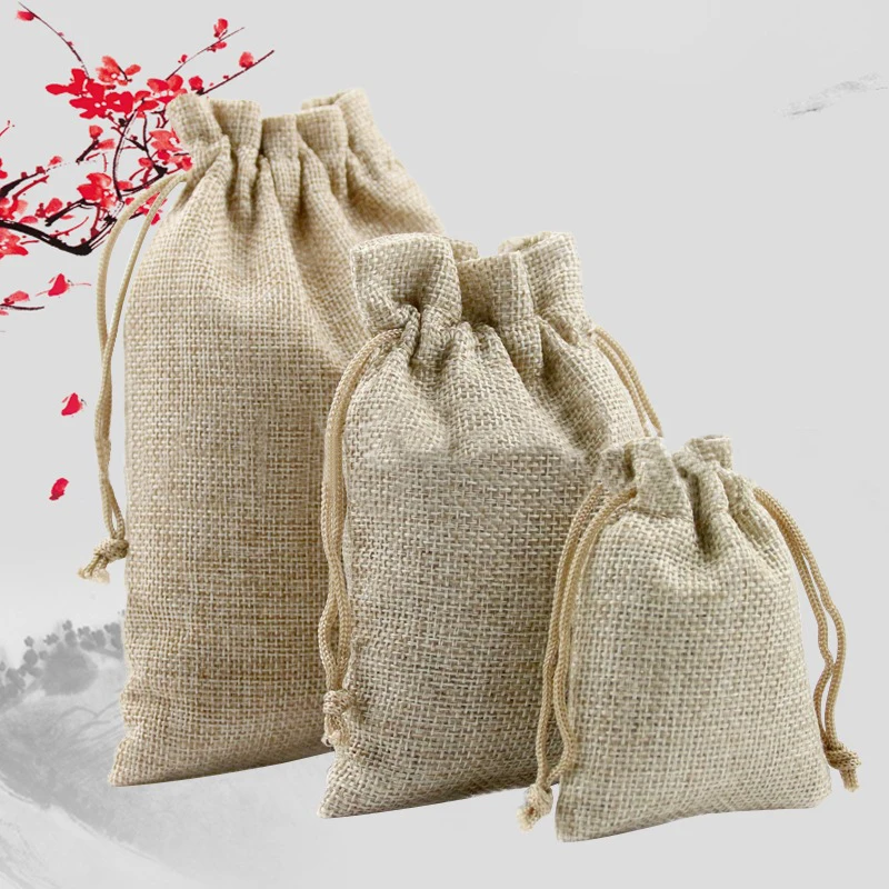 

50pcs Linen Drawstring Storage bags Wedding Burlap Jute Linen Favour Candy Gift Bags Drawstring Pouch