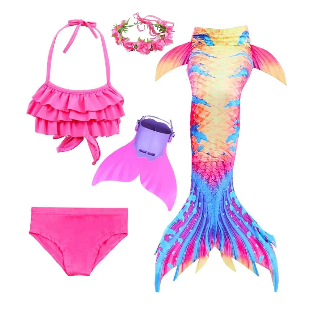 Лидер продаж года; Детский Костюм Русалки с монофином для девочек; купальный костюм; детский маскарадный костюм с хвостом русалки для плавания - Цвет: 5pcs -7