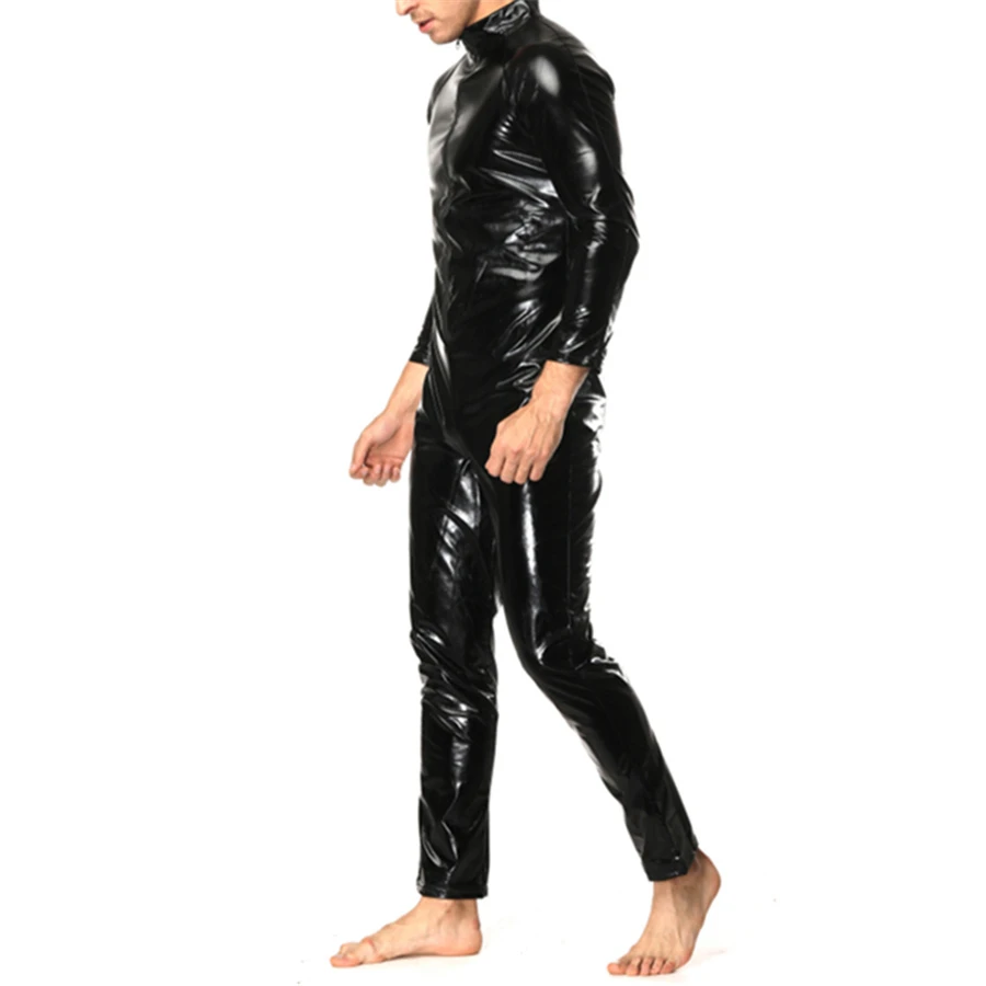 Мужской сексуальный костюм из искусственной кожи, мужской эротический комбинезон из искусственного латекса на молнии, клубный сценический костюм для геев, эротическое белье, товары для взрослых