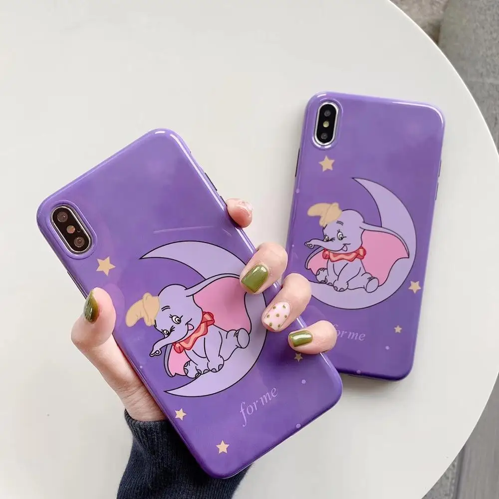 

New Cute Lovely Elephant Cartoon Dumboo In the Moon Soft Silicone Phone Case For Iphone 6 6S 7 8 Plus X Xs Xr Max For Apple