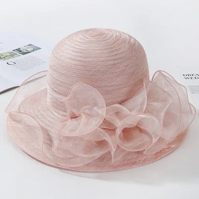 PLOERMIN органза шляпы от солнца женские Цветочные Летние свадебные шляпы женские элегантные цветочные УФ-церковные шляпы Новая мода - Цвет: light pink