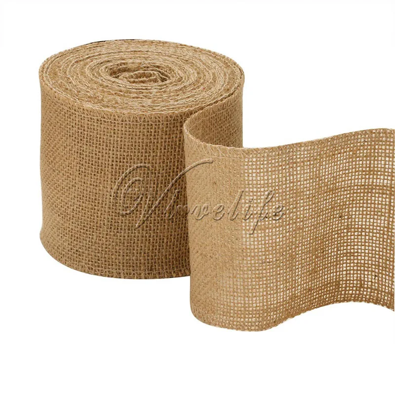 

10Meter x 10CM Natural Jute Hessian Burlap Ribbon Roll Burlap Table Runners Wedding Party Chair Bands Vintage Home Decorations