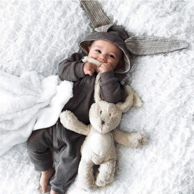 

new Jumpsuit born baby clothes Rabbit 3D Ear Warm Romper Jumpsuit Outfits Hooded ClothesInfant Baby Girl Boy winter baby clothes
