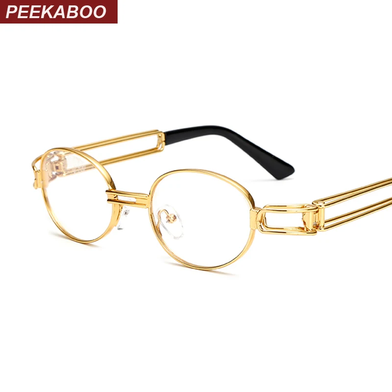 Peekaboo ретро с прозрачными линзами круглые очки кадров для мужчин мужской небольшой овальный круглые очки для Женская металлическая под золото полые