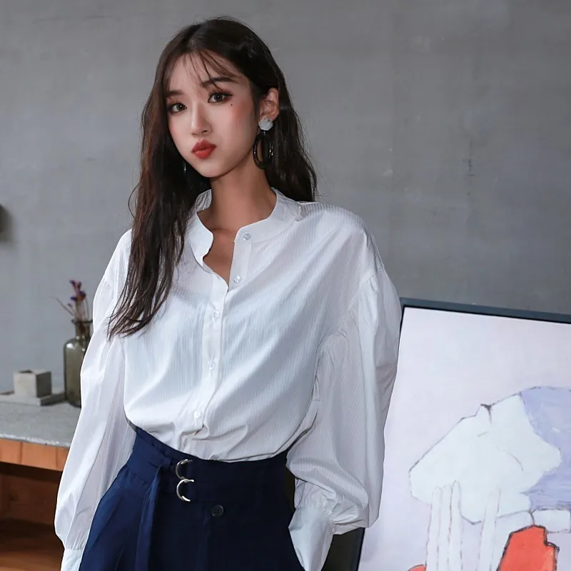

LANMREM 2019 New Fashion White Lantern Full Sleeve Blouse Female's Long Sleeve Retro Looes Casual Shirt Vestido YE65500