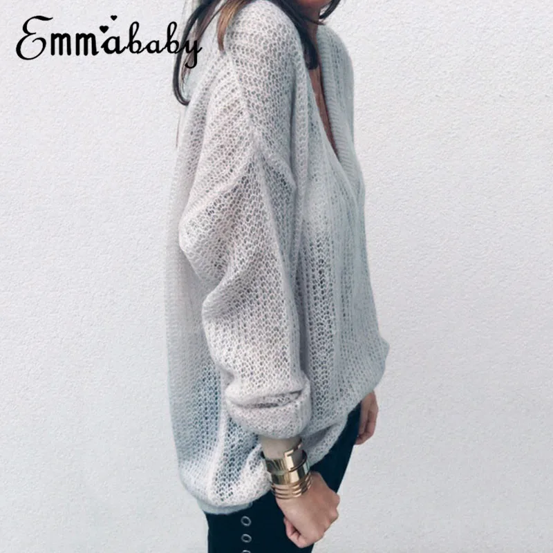 Модный повседневный свободный Однотонный женский джемпер оверсайз с длинным рукавом, вязаный мешковатый свитер, топы, пуловер, осенняя одежда