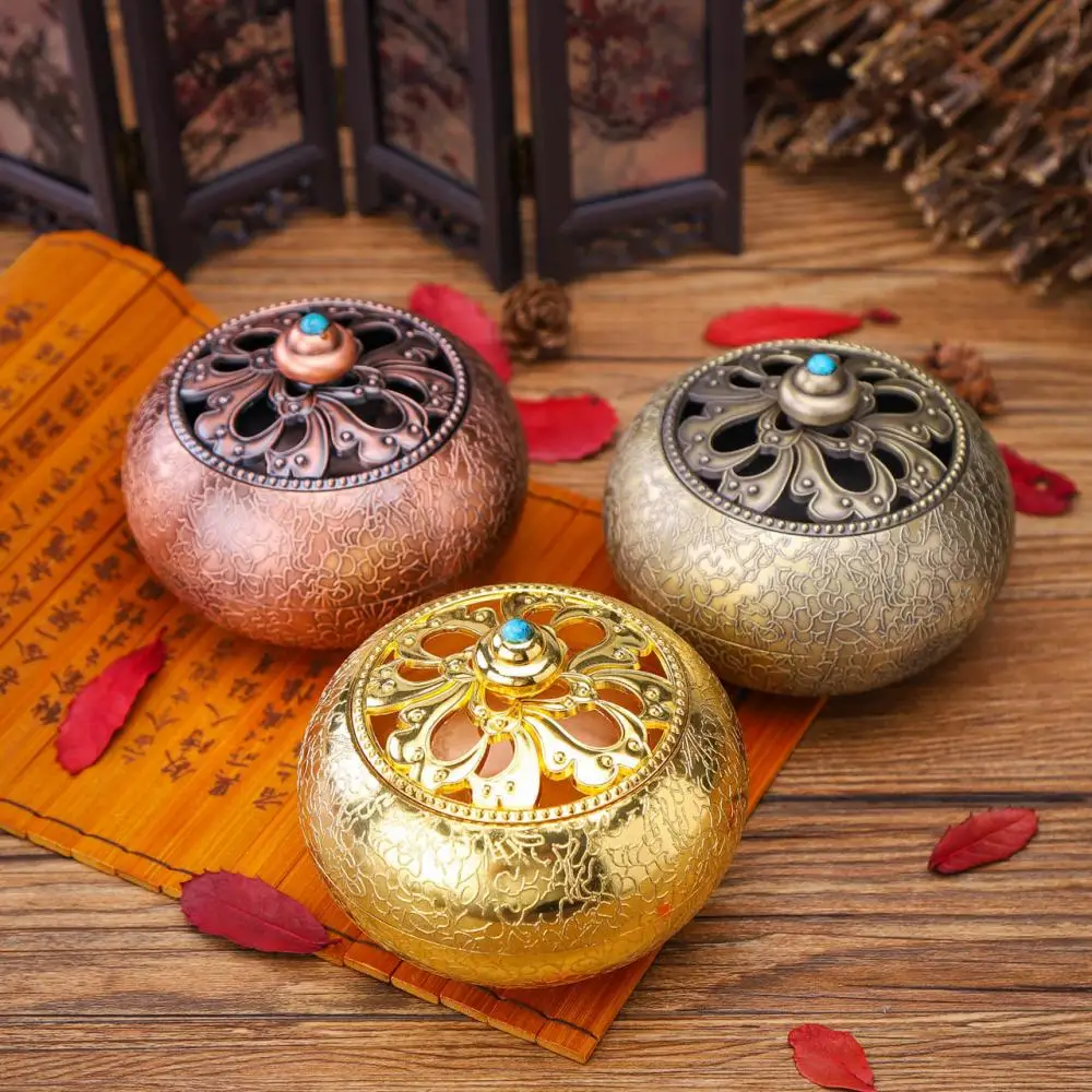 1pc Golden Incense Burner Portable Zinc Alloy Metal Censer Buddhism