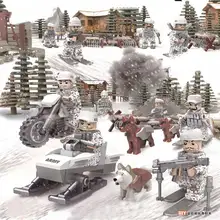 WW2 Oenux Mini Figuras Do Exército Nacional da Rússia Soviética Neve Especial Modelo da força Com Husky Cachorro de Brinquedo Tijolos de Bloco de Construção Para Kid