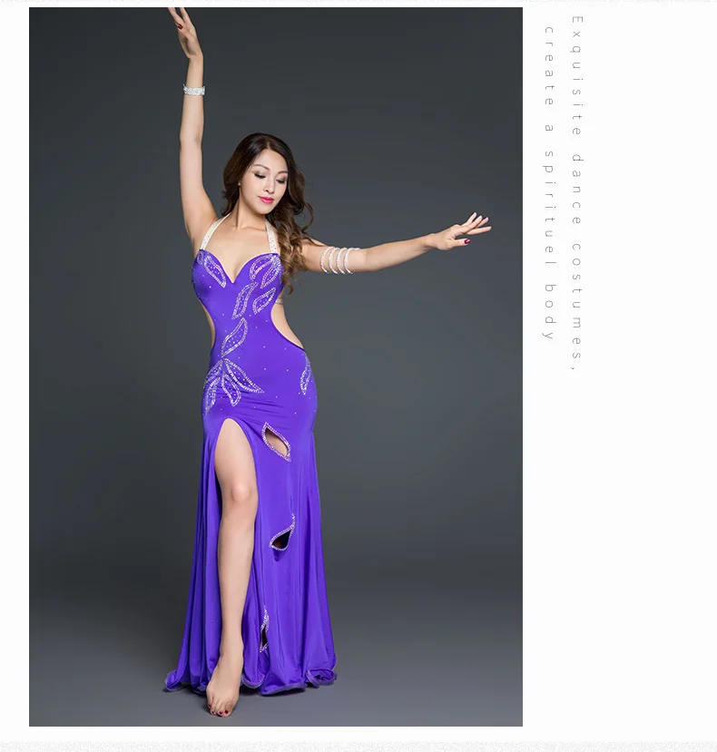 YC022 костюм для танца живота спандекс материал комплект для танца живота платье Женский костюм для танца живота Фиолетовый Красный без аксессуаров - Цвет: Dark purple
