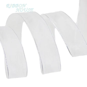 

(50 yards/roll) 25mm White Silver Edge organza ribbon wholesale gift wrapping decoration ribbons
