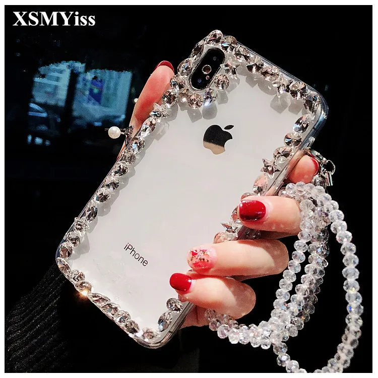 

XSMYiss Bling Crystal Diamond Soft TPU Back Phone Case Cover For iphone X 5S SE 6 6s 7 8 Plus XR Xs Max Protective Case