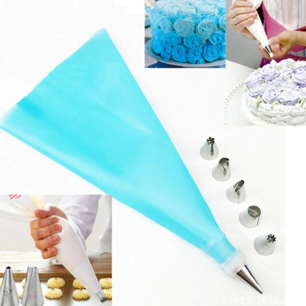 Buy Icing Piping Cream Pastry Bag + 6 Stainless Steel