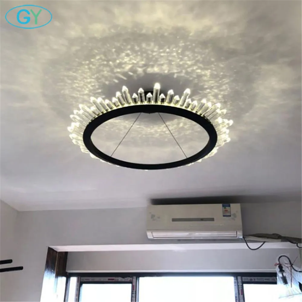 Новый дизайн Черная D60cm 37W led люстра золото D80cm 50W кольцо хрустальные люстры