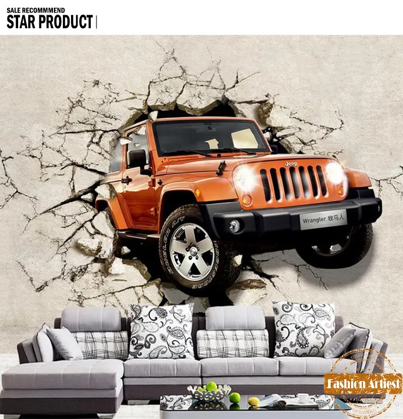 Custom 3d Red Car Jeep Wallpaper Mural Suv Land Rover Out Of Wall Tv Sofa Bedroom Living Room Cafe Restaurant Background Wallpaper Mural Custom 3dmural Wallpaper Aliexpress
