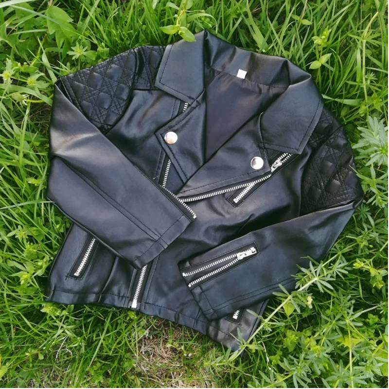 

Boys and girls PU jacket 1-7 years old children's spring autumn Motorcycle leather fashion diamond quilted zipper girls coat