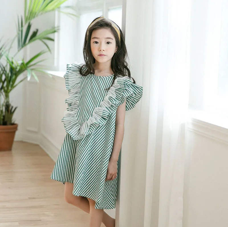 Cotton Teenage Dress Girls Summer Kids Green Loose A Line Little Girls Dresses 2019 Ruffles Patchwork Age 10 14 15 8 6 5 7 4 4 16 17 18 5 6 7 8 9 10 11 12 13 14 15 years  little  big toddler dress teen clothes korean kids clothes (9).jpg