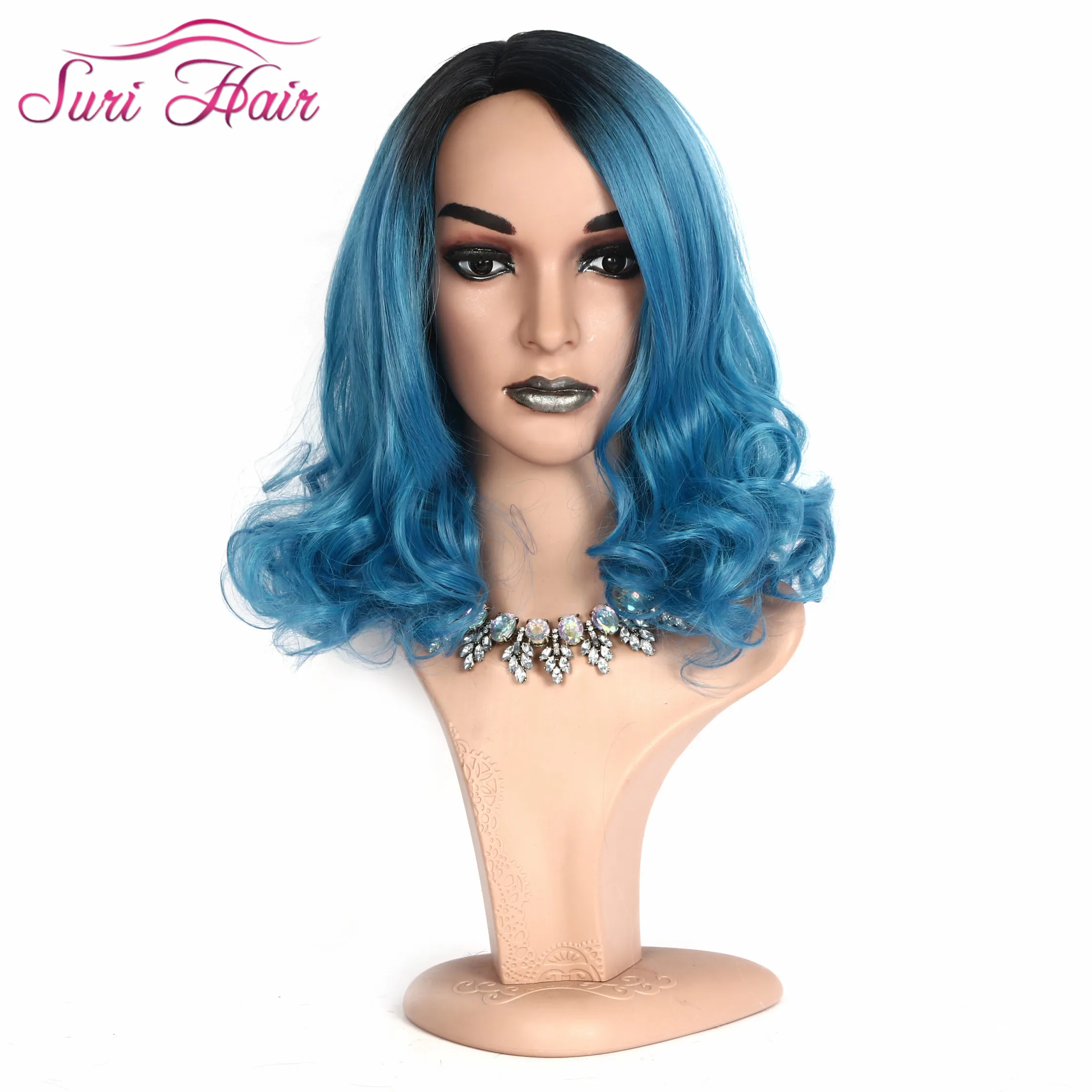 

Suri Hair Short Synthetic Wigs For Black Women Synthetic Short Body Wave Bob Blue Blonde Wig Heat Resistant 2 Color cosplay Hair