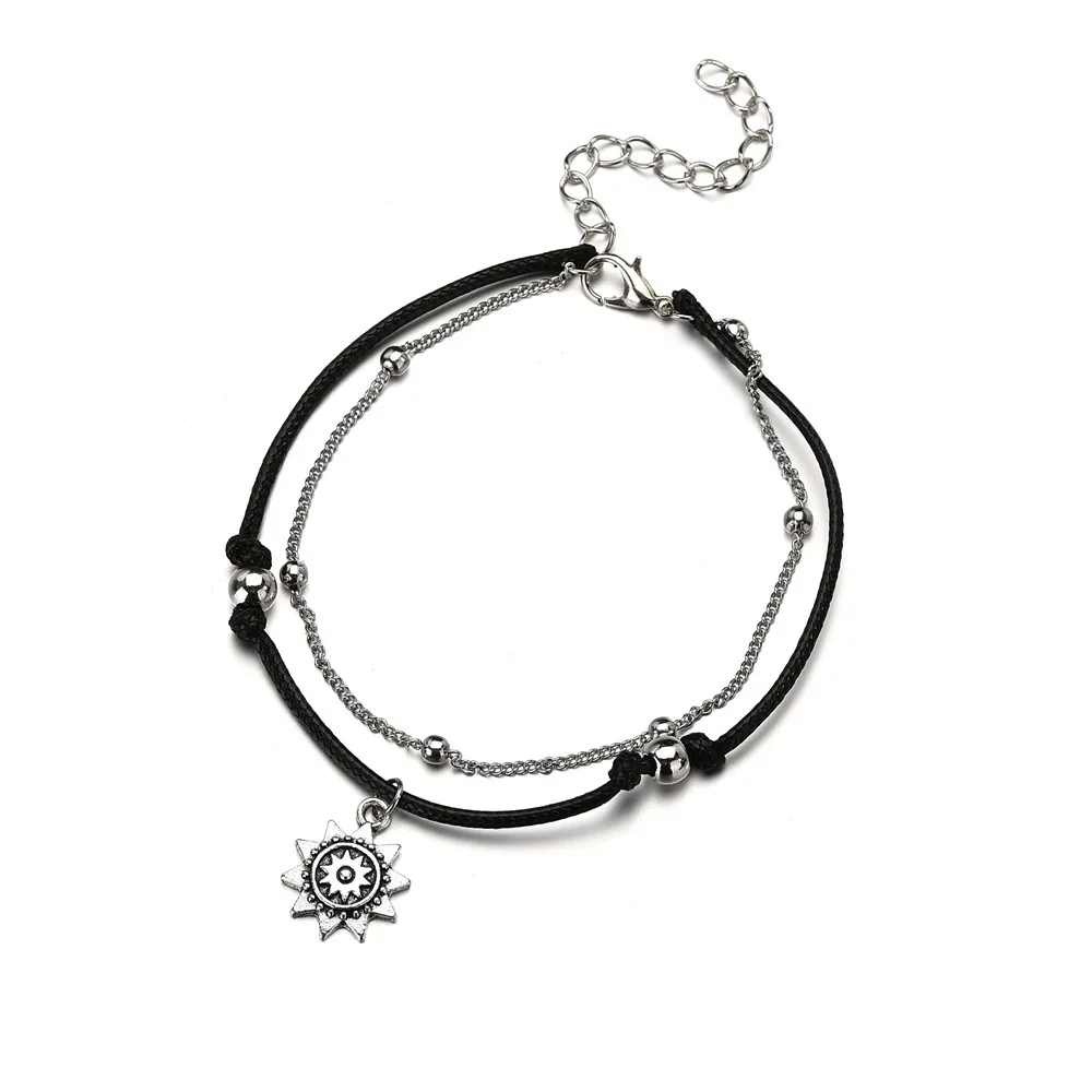 New Vintage Sun Pendant Anklets For Women Multi Layer Bracelet on the Foot Jewelry Boho Beach Glass 2019 |