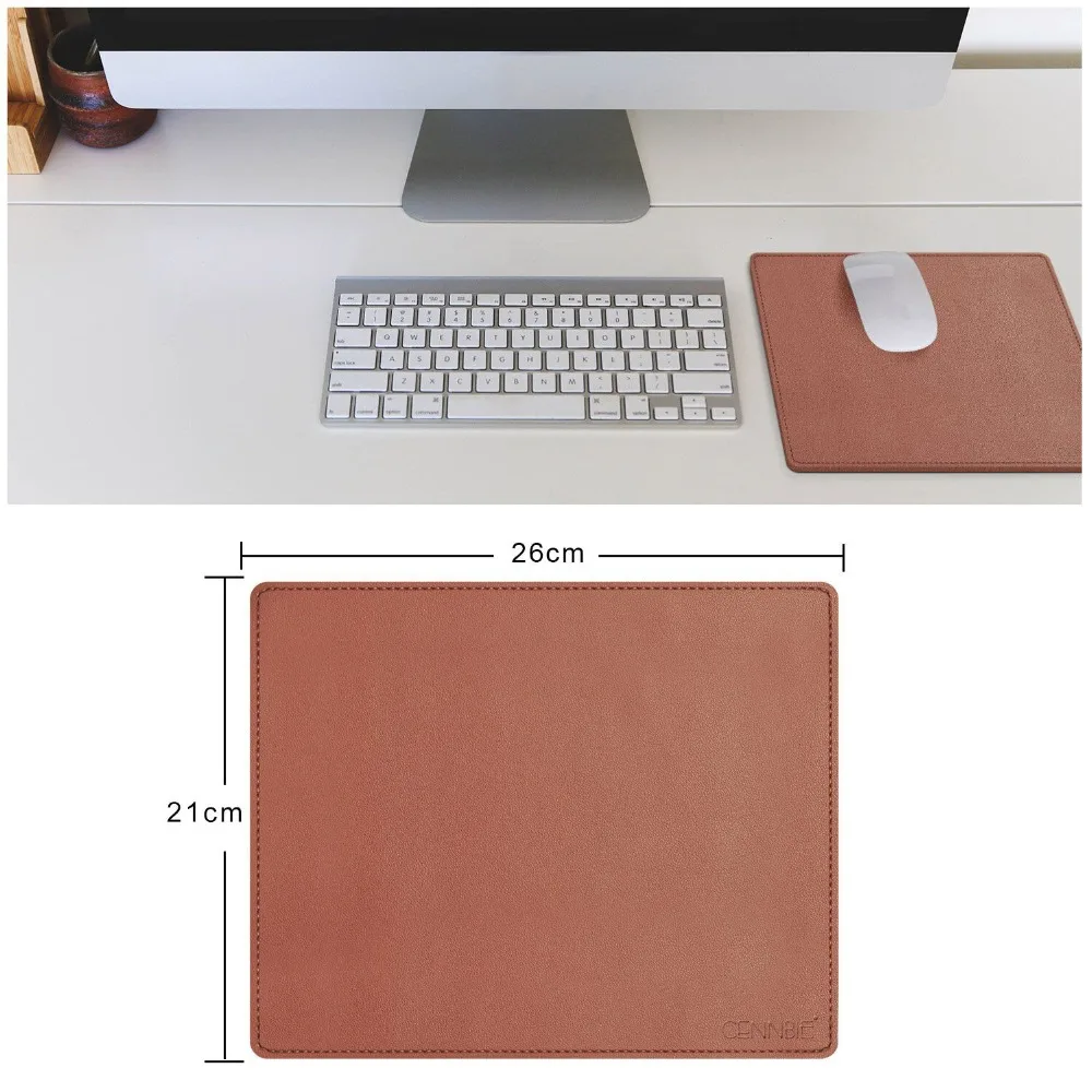 الجلود الاصطناعية عدم الانزلاق ماوس الوسادة سوبر لينة-26x21cm-مكتب للحاسوب شخصي Mousepad الماوس للماء حصيرة للمنزل مكتب الألعاب بني