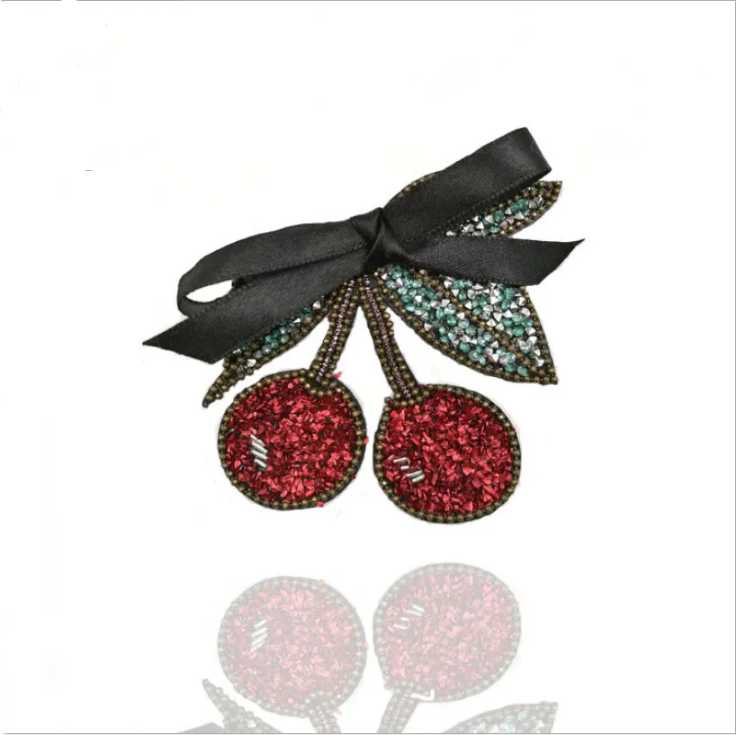

New 1pcs Rhinestone Ribbon Cherry Embroidery Fabric Applique Patch African Sew Dress Cloth bag shoes Decorate Accessory DIY