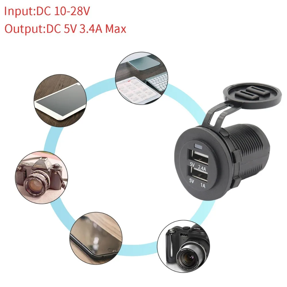 

12V/24 Dual USB Port Car Cigarette Lighter Socket Splitter Charger LED Display Cigarette Lighter Socket Waterproof