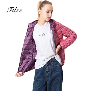 

New Winter Duck Down Jacket Women Hooded Ultra Light Down Coats Reversible Two Side Wear Women Parka Winter Lightweight Coat