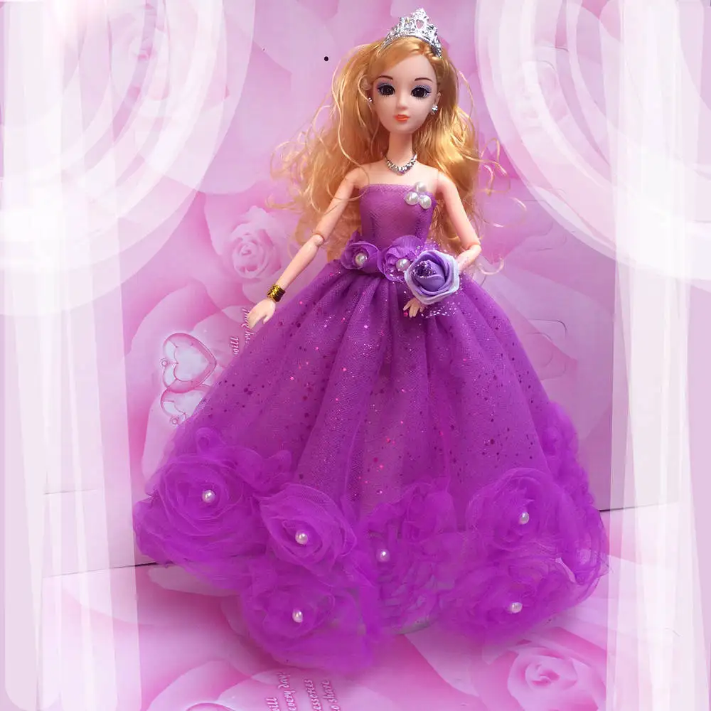 NK один комплект ручной работы куклы одежда модный дизайн кружева свадебное платье вечерние платья для кукол Барби лучшие игрушки подарок JJ - Цвет: Purple Dress