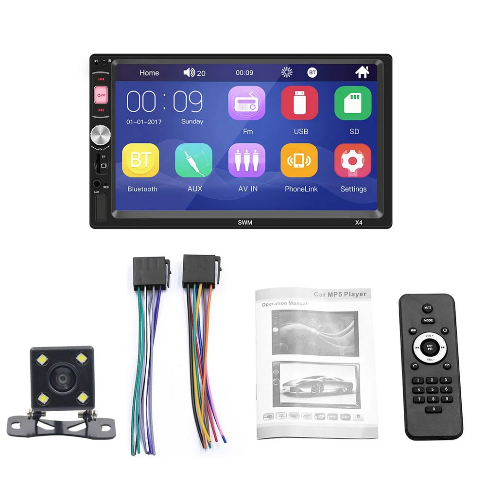 

7 inch Car MP5 Player Multilingual Touch Screen 2 Din Stereo Receiver USB AUX With 1 Rear Camera FM Modulator Radio