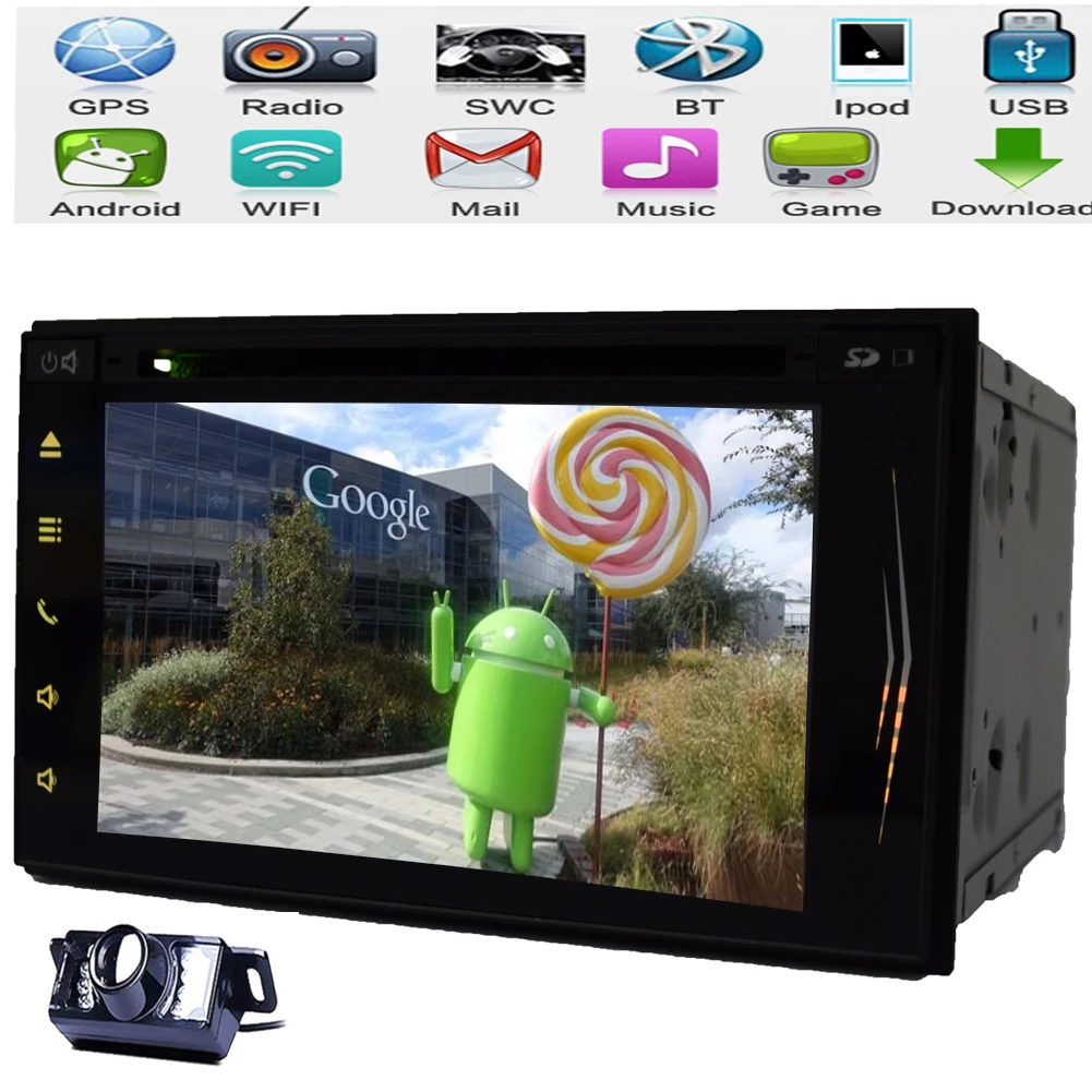 HD 7 Lollipop Android 5.1 Car Radio Double Din Stereo in Dash Touch Screen 1080P Video Quad-Core GPS Sat Nav Support DAB Wifi Bluetooth/RDS/SD/USB/3G/OBD2/Apple Play Mirrorlink (LED Camera included) With ISDB-T DVB-T Digital TV