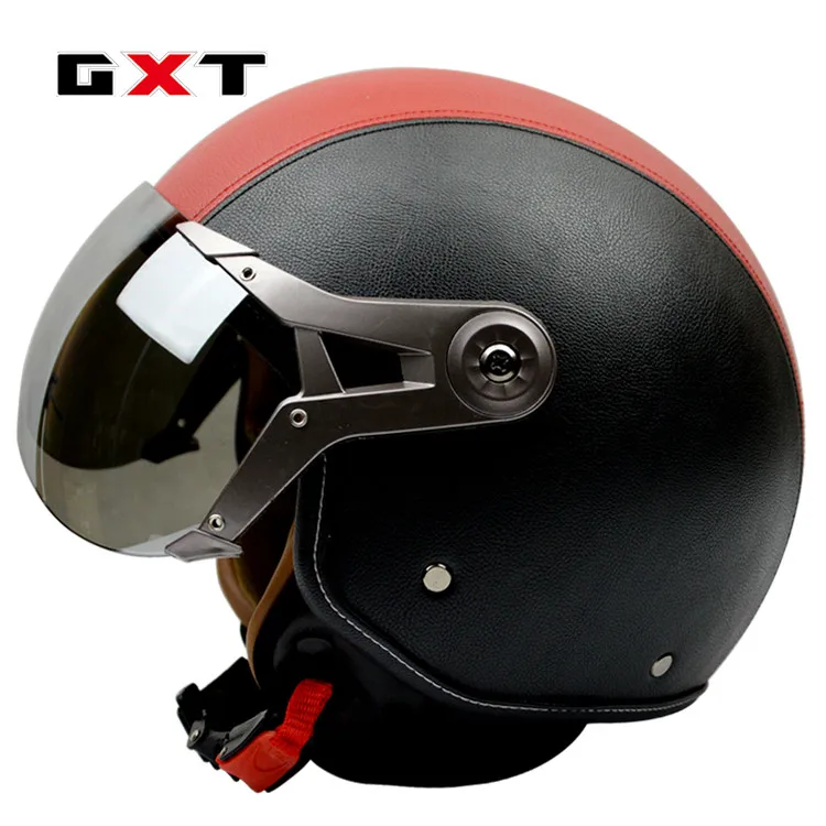 GXT, натуральная кожа, Ретро стиль, 3/4 t, Ретро стиль, скутер, чоппер, мото, rcycle, шлем, capacete, cascosopen, для лица, мото шлемы - Цвет: black and red