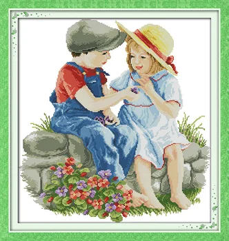 

Innocence boy and girl Printed Canvas DMC Counted Chinese Cross Stitch Kits printed Cross-stitch set Embroidery Needlework